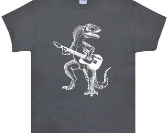 Dinosaur Playing Guitar T Shirt.Men's Gildan Ultra Cotton Adult Tee.Guitar Shirt.Guitar tshirt.Guitar Tee.Dinosaur Shirt Gifts.White Print