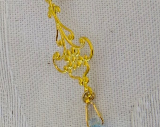 Aquamarine Earrings Art Nouveau Czech Glass Drop Earrings Sky Blue Dangle Vintage