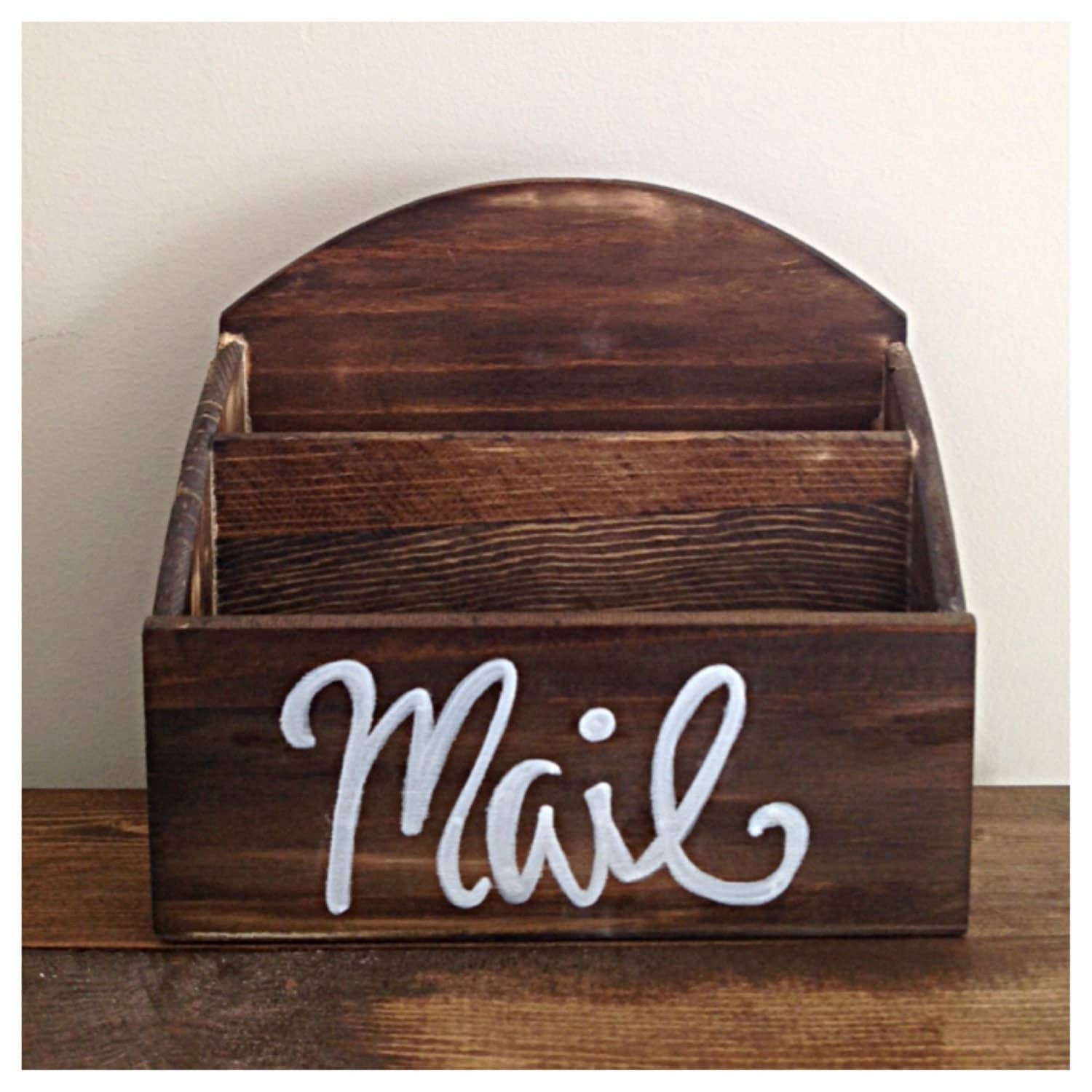 Home Decor Mail Organizer Filer Rustic Walnut Hand Painted