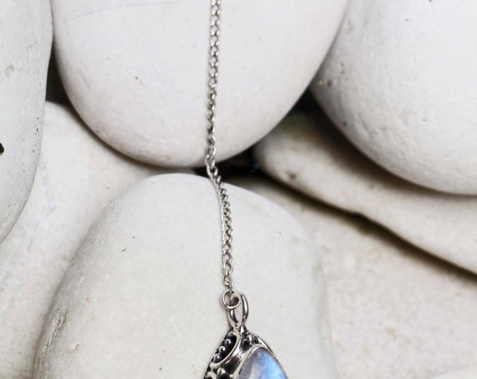 Sterling Silver Rainbow Moonstone Necklace, Moonstone Jewelry, Necklace, Sterling Jewelry Gemstone Necklace, Bohemian Jewelry Gypsy Necklace