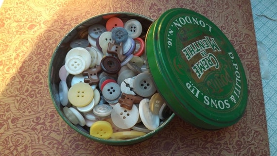 Tin of buttons grandma's button box vintage tin large