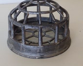 Vintage gray metal industrial floral flower holder garden frog small