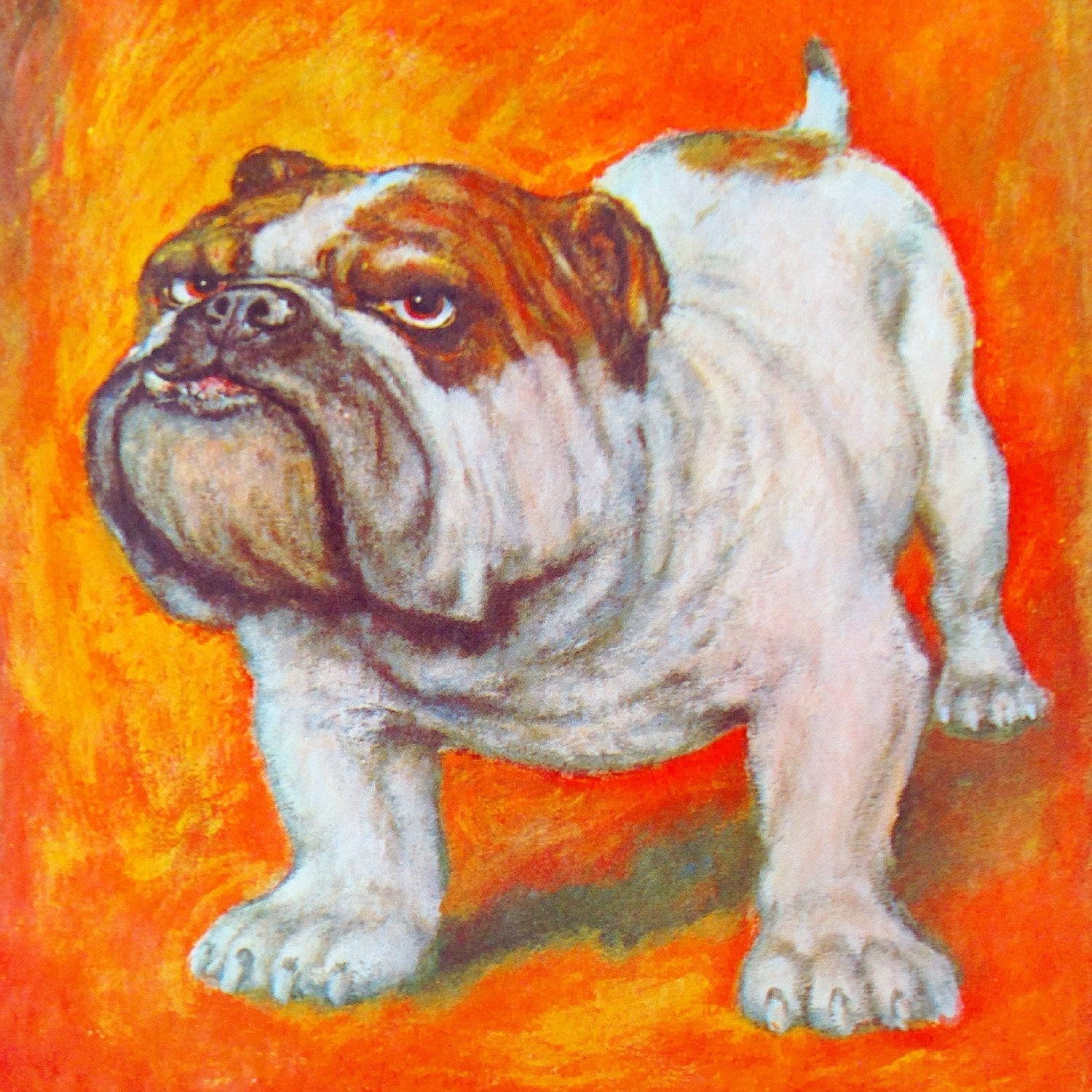 Vintage dog american bulldog art painting cartoon print