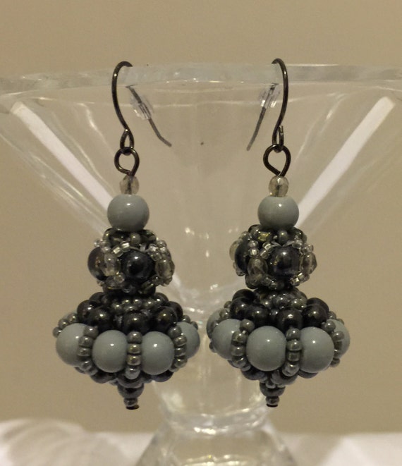 Items similar to Grey Beaded Bead Earrings on Etsy