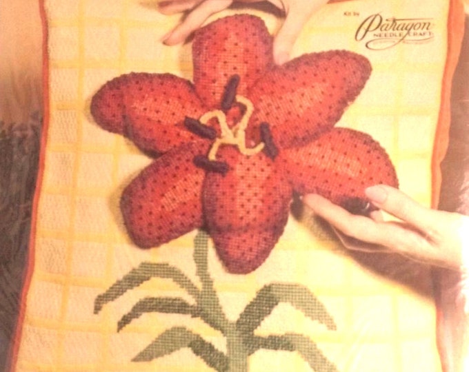 Vintage Paragon Do It Yourself Kit Tiger Lily Pillow Three Dimensional Needlepoint Pop-Up Kit