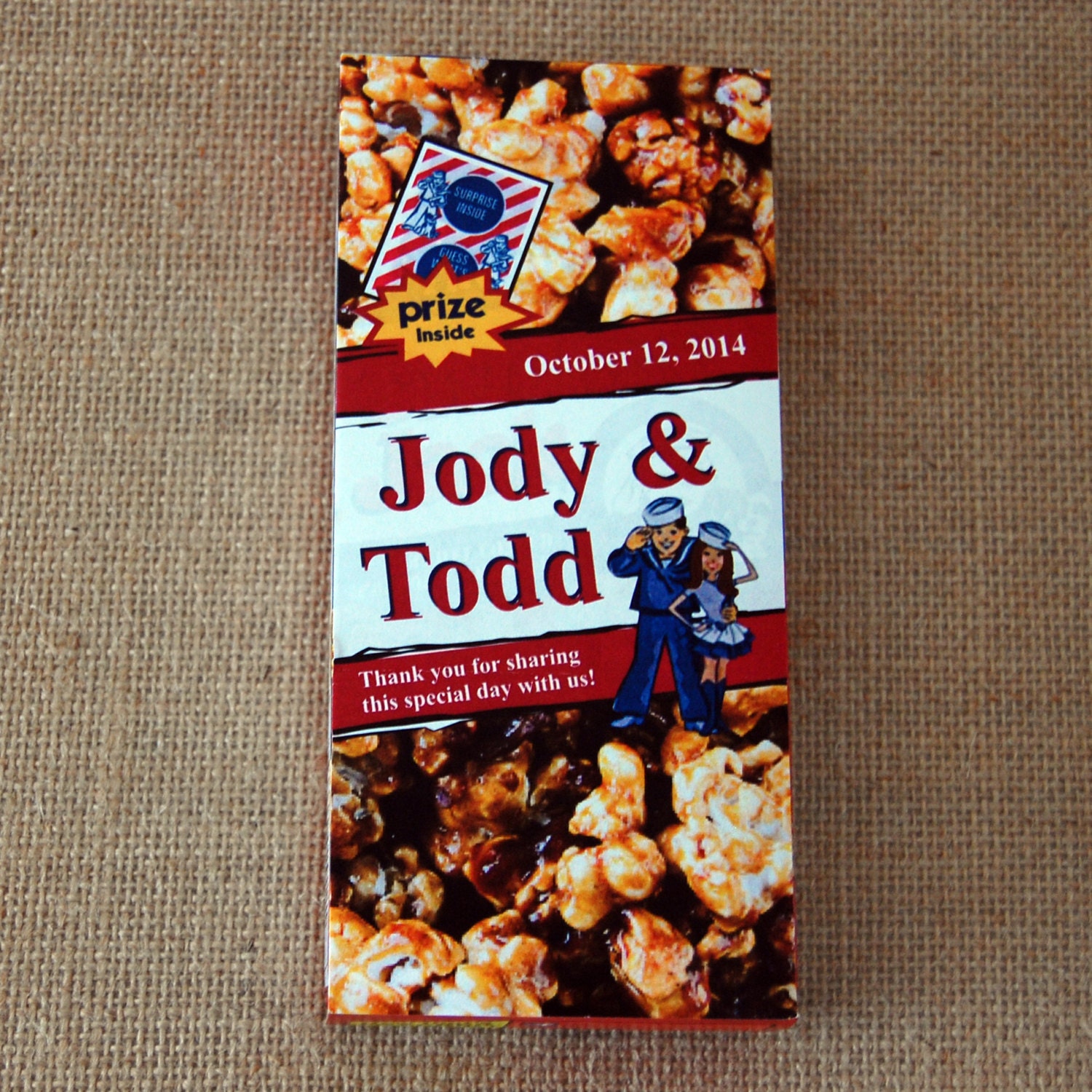 25 Custom Cracker Jack Box Label With Couple Personalized