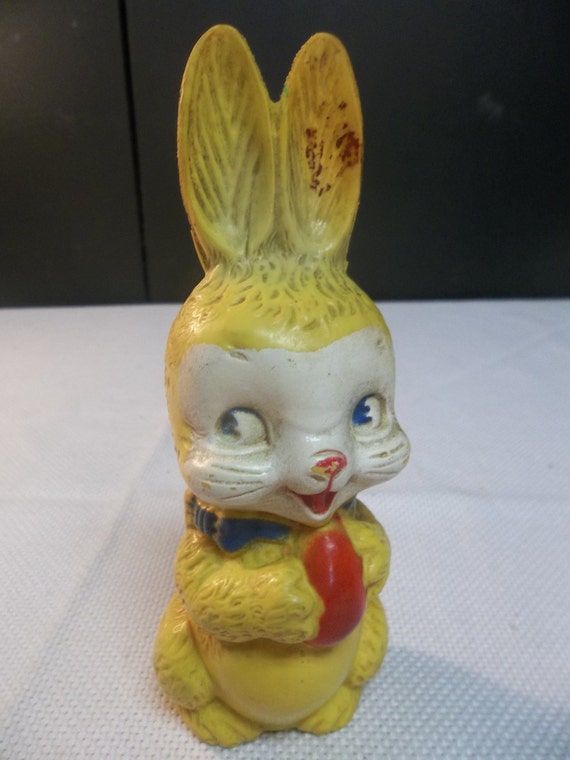 Vintage Irwin Squeaking Bunny Toy from the 1950's Yellow