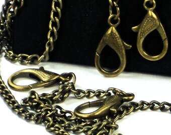 48" Antique Brass Long Purse Chain with Etched Swivel Hooks, 120cm Detachable Bag Chain @ MeiMei Supplies in USA