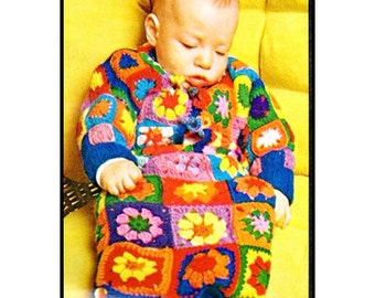 Crochet Swaddle Sack Pattern - Baby Bunting Bag - Vintage Granny Squares Blanket Snowsuit - PDF Instant Download - Digital Pattern - Vtg