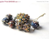 SPRING SALE FREE Shipping  Glass Lampwork Bead - Black Multicolor - 6 Beads and 1 Lentil Pendant Set