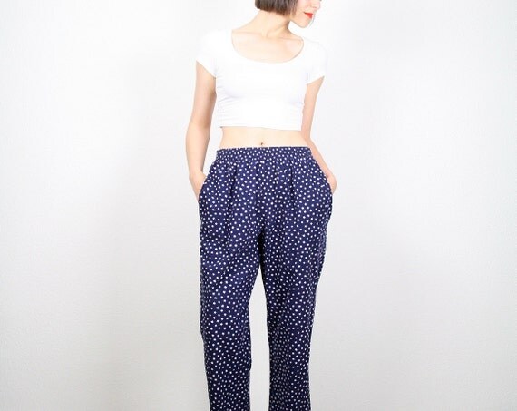 Vintage 80s Pants Navy Blue White STAR Print Pants Harem Pants