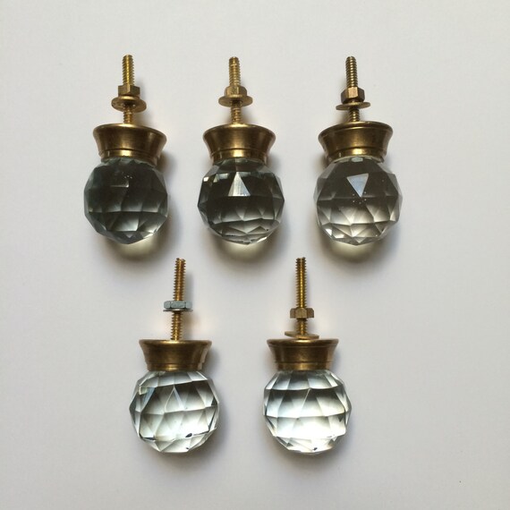 Items similar to Set of 5 Glamorous Smoked Cut Crystal Drawer Pulls