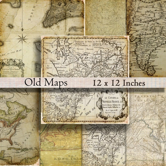 Old maps digital paper pack grunge digital scrapbook paper map