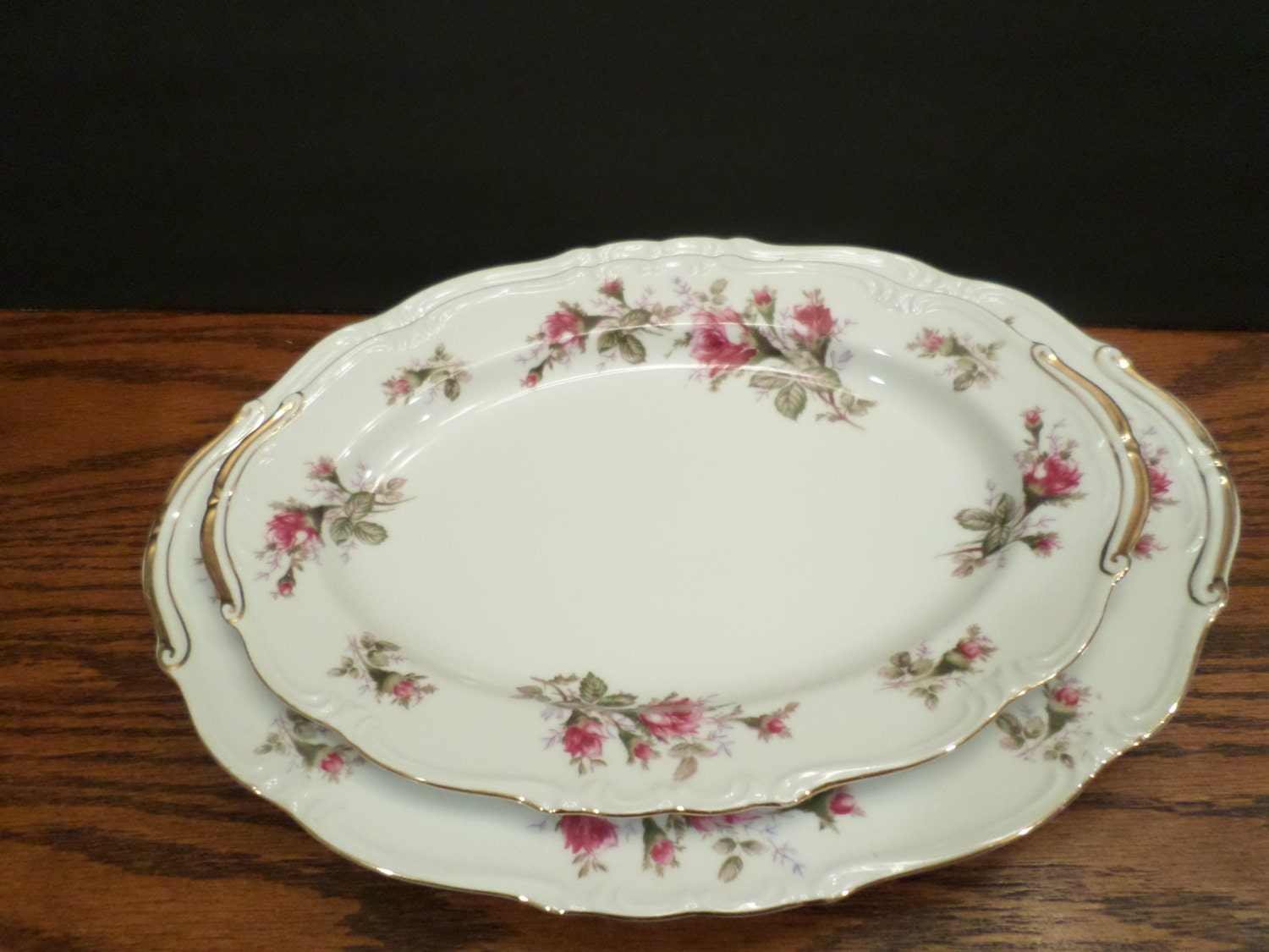 1950's UCAGCO Moss Rose China Platters Set of Two Made in