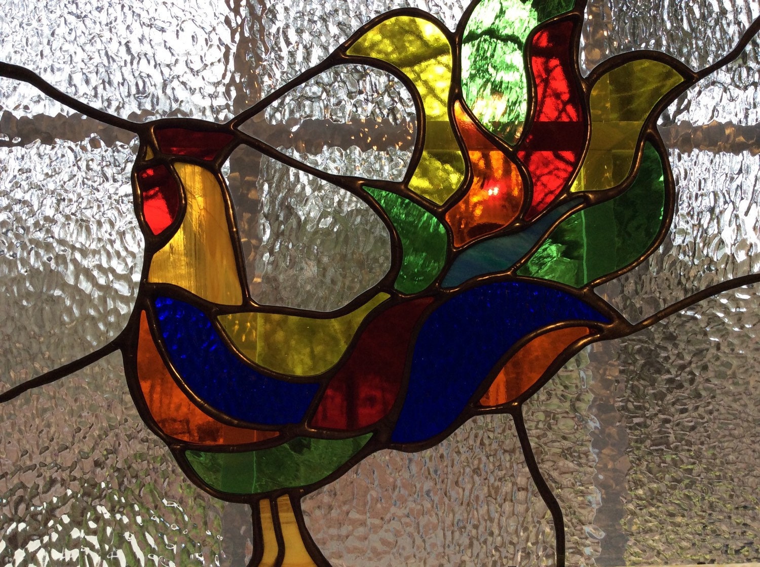 Stained Glass Rooster Panel Framed ready to ship