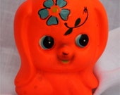 Vintage Small Chalkware Dayglow Psychadelic Orange Flower Power Puppy Bank made in Japan