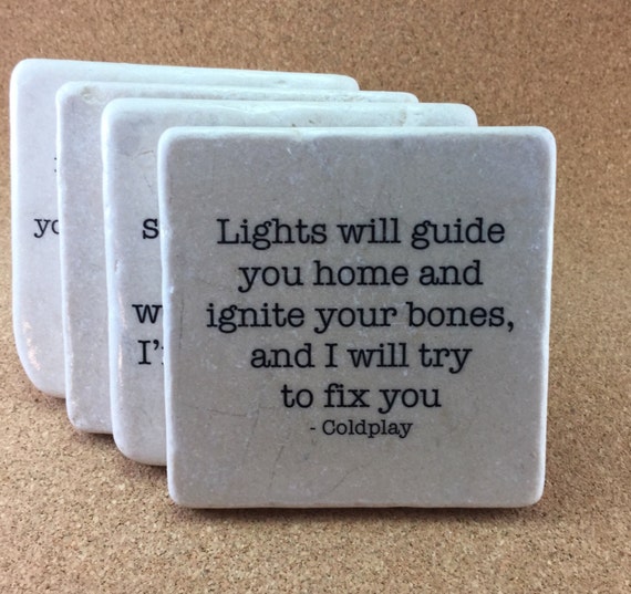 Coldplay Lyrics SET Of 4 TILES. Decorative coasters. Marble