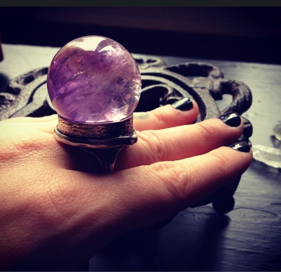 Large Amethyst Crystal Ball Ring Adjustable by KRUELINTENTIONS