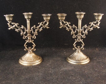 Vintage metal candle holder for three candles made in Italy (2 candle holders)