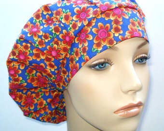 Bouffant Surgical Scrub Hat, Chemo Hat, Tossed Be Yourself Flowers Blue Print - il_340x270.706389882_fgvy