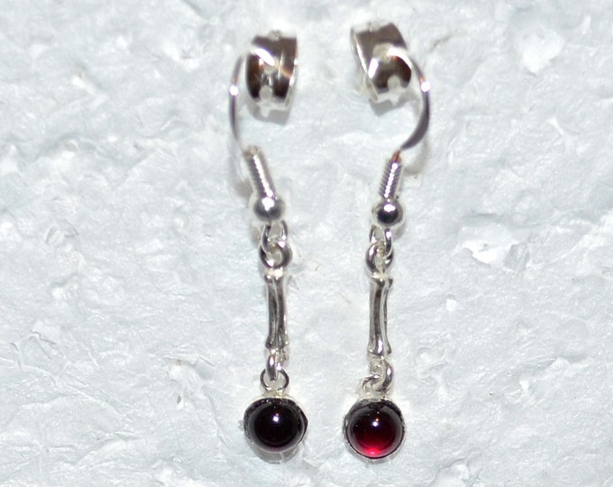 Red Garnet Dangles, 5mm Red, Natural, Set in Sterling Silver Bezel Cup E690