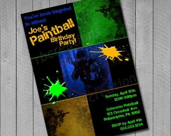 Paintball Invitation, Paintball Party, Paintball Invite, Paintball Birthday Party, Paintball Printables - Digital Printable
