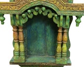Antique Green Temple Prayer Indian Shrine Mandir-Rare Handcrafted jharokha vintage wall decor