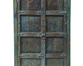 Indian Armoire Cabinet Reclaimed Antique Vintage Blue Patina Storage Indian Furniture