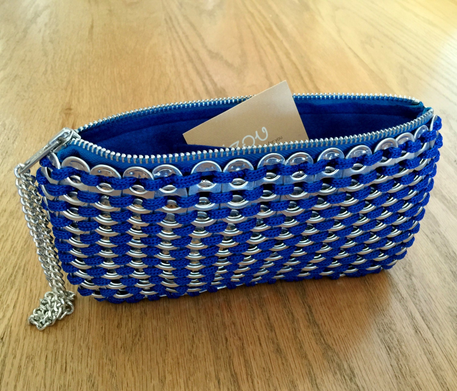 Handmade Soda Pop Pull Tab Electric Blue Crochet Clutch Purse