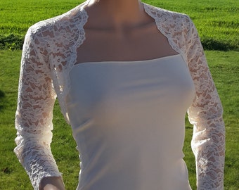 Womens Corded 3/4 sleeve lace bolero/Shrug/Jacket in Ivory. sizes UK 8 to 18