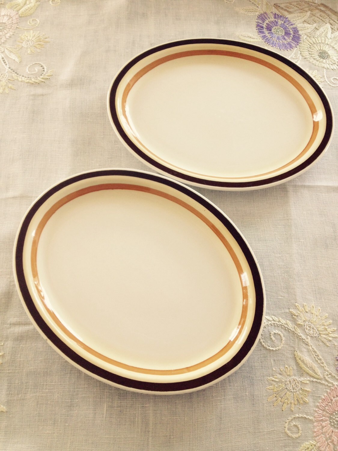 VIntage Buffalo China Platter, Diner Plate, Large Sized, Brown Striped