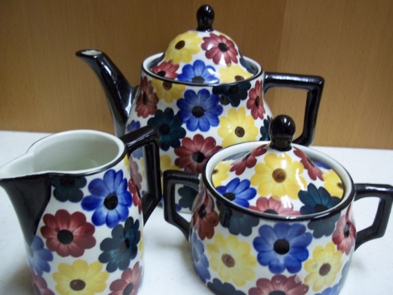 Vintage Teapot Set Made In Germany Sugar And Creamer Ges Gesch