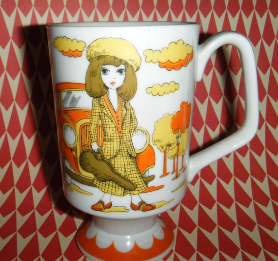 Bonnie & Clyde Smug Mug by Kitty Vintage 1970's Big Eyed Girl Orange 70's Style Kitschy FUN