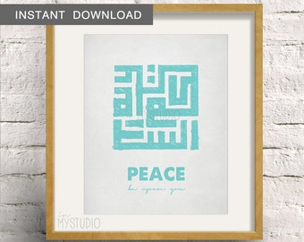 Instant Download! Salam Peace be upon you, Kufi Islamic Art. Scandinavian Rustic Design. Digital Download DIY