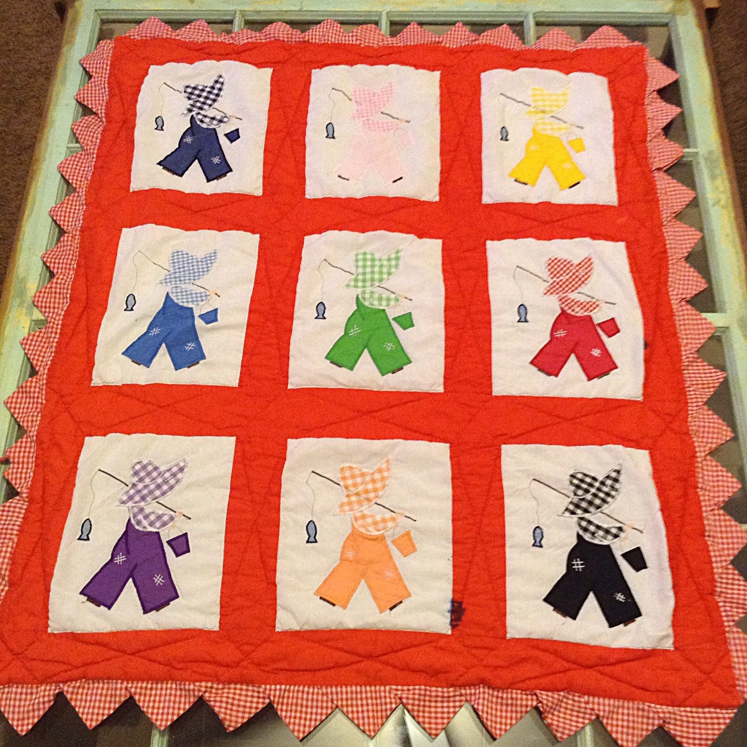 Very Cute Vintage Quilt Little Boy Quilt Handmade Quilt