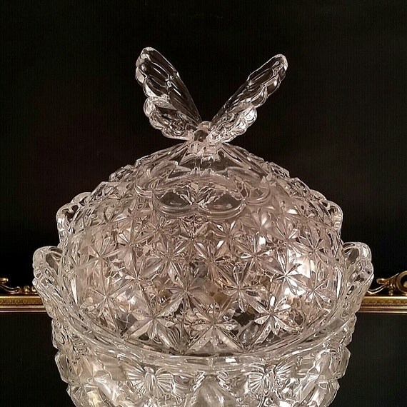Czech Butterfly Crystal Bowl Butterflies by OldGLoriEstateSale