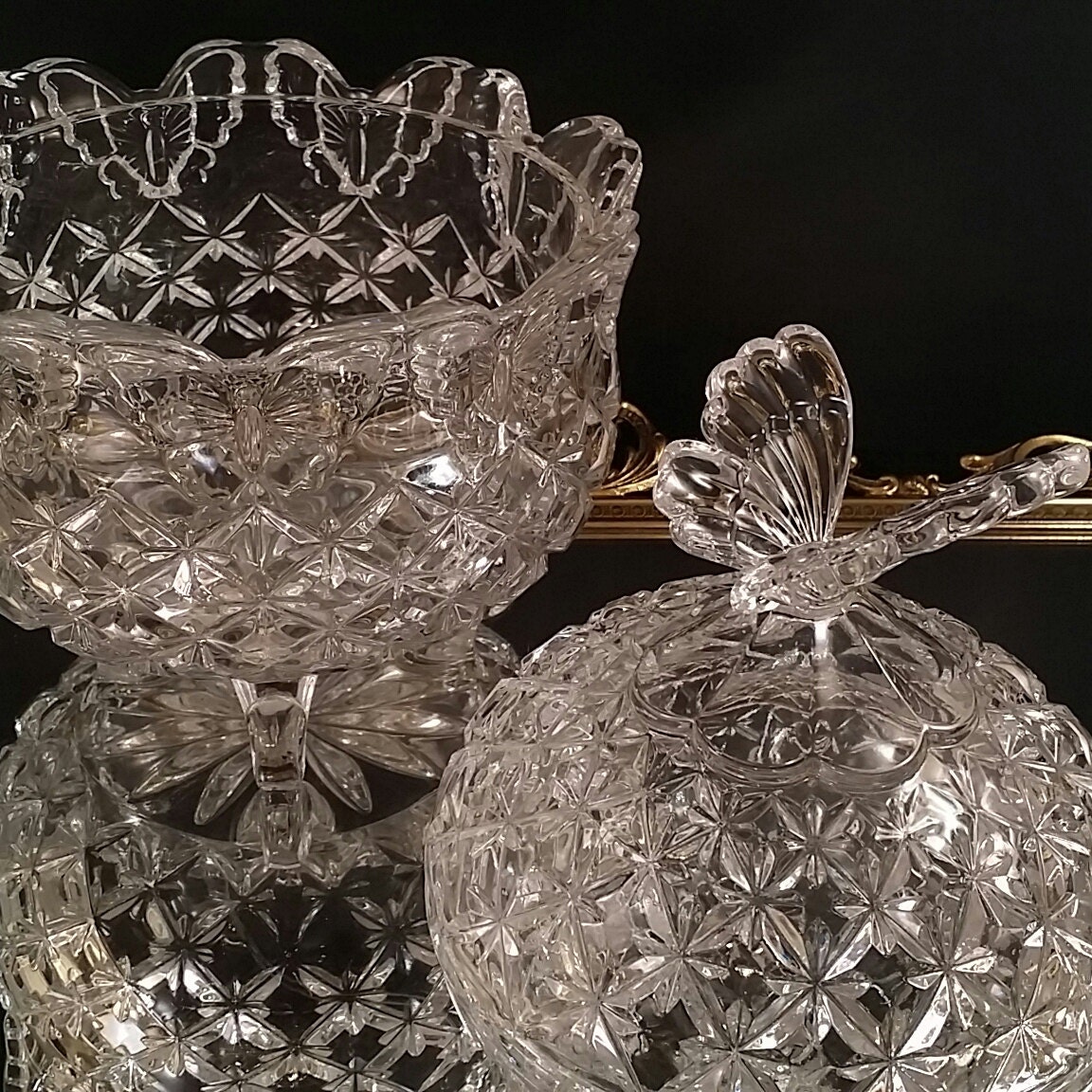 Czech Butterfly Dish Crystal Bowl Candy Dish Butterflies