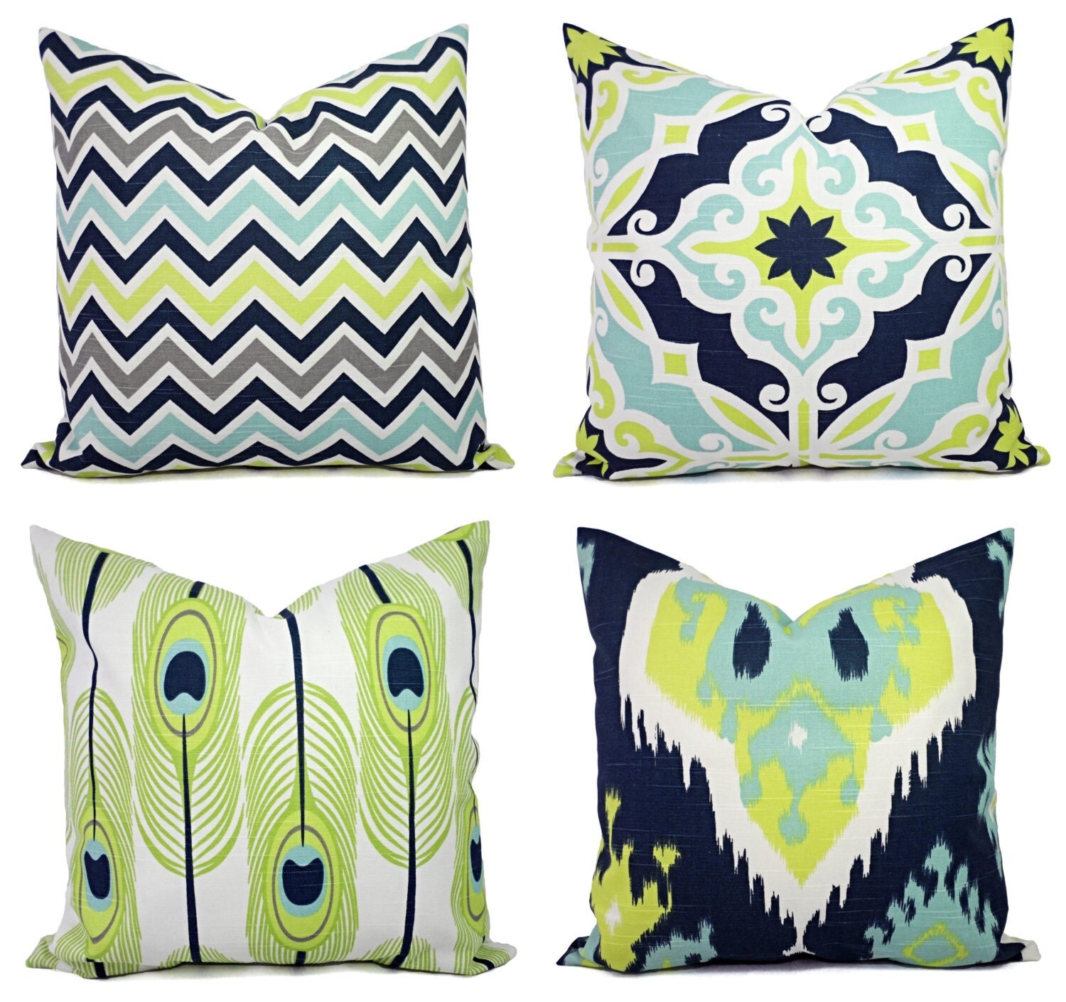 Decorative Pillow Cover Blue and Green Pillows Ikat Pillow