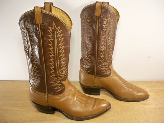 Vintage Tony Lama Exotic Two-Tone Brown Leather Cowboy by Joeymest