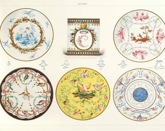 Antique original Colored Print From La PORCELAINE Tendre De Sevres - Folio original chromolithographic plates highlighted with gold