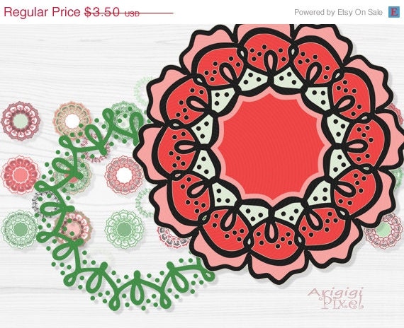 ON SALE 70 % OFF retro flowers clip art set, funky wreaths, photoshop elements, small business use, Christmas colors clipart, instant down Il_570xn