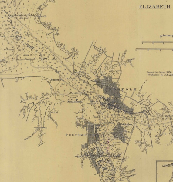 Norfolk Harbor - Elizabeth River and Branches - 1875 Nautical Map ...