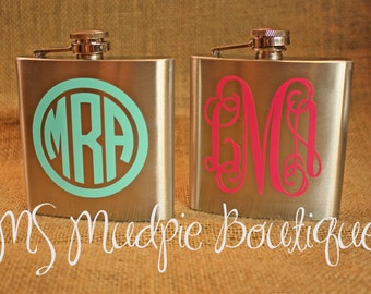 Monogrammed Flask, Personalized Flask, Sorority Gift, Wedding Gift, Stainless Steel Flask