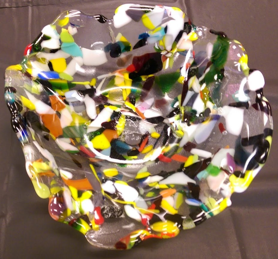 Fused Glass Bowl Multi Colored