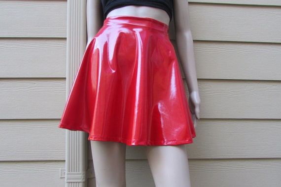 red pvc skater skirt