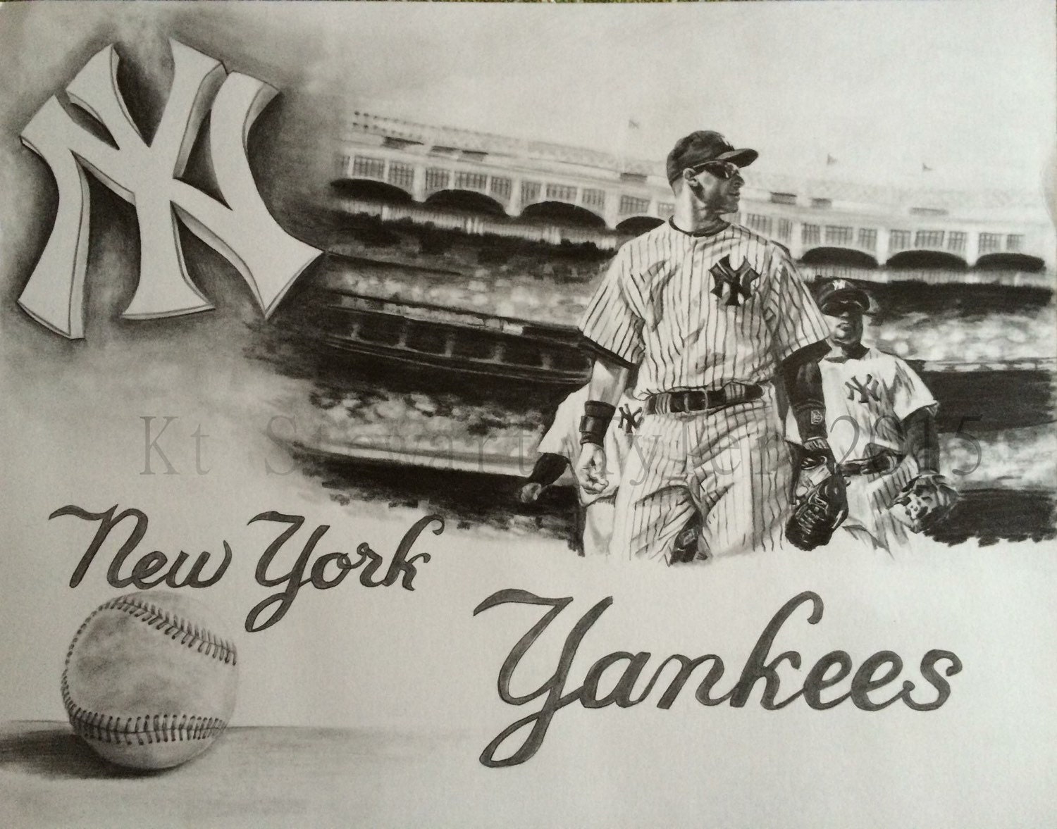 New York Yankees pencil drawing Copy Not matted or Framed