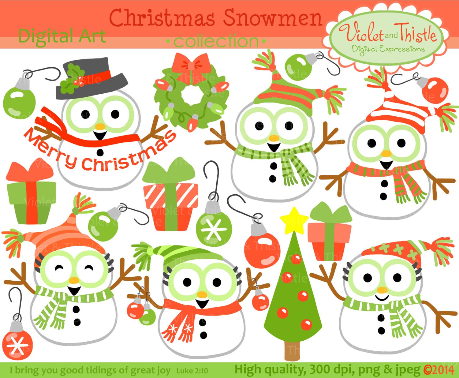 Snowman & Snowwoman Clipart Clip art Christmas by VioletandThistle