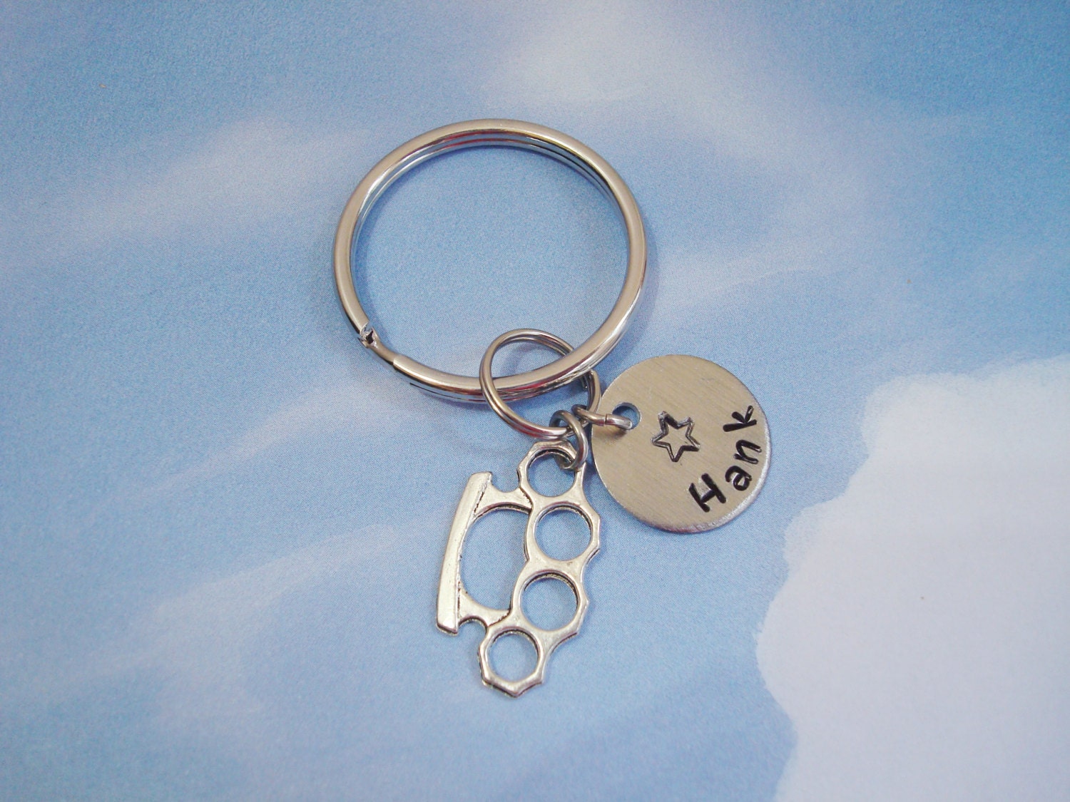BRASS KNUCKLES KEYCHAIN name charm shown is by AlwaysPrettyThings
