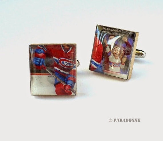design montreal eco Eco upcycled wooden HOCKEY & stamp Montreal CUFFLINKS postage design