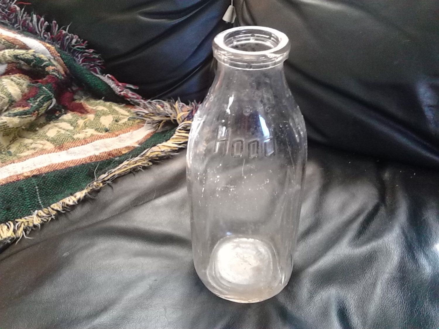 Vintage 1950s Hood Milk Bottle Clear Glass QuartSquared